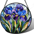 CRISGIF Stained Glass Window Hanging - Blue Purple Iris Flower Suncatcher for Door Garden Patio Sun Catchers Decor Christmas Mother's Day Birthday Gifts for Women Men Mom Nana Aunt Friend 9.8 in
