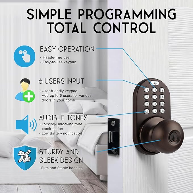MiLocks TKK-02OB Digital Door Knob Lock with Electronic Keypad, Oil Rubbed Bronze, Keypad Lockable
