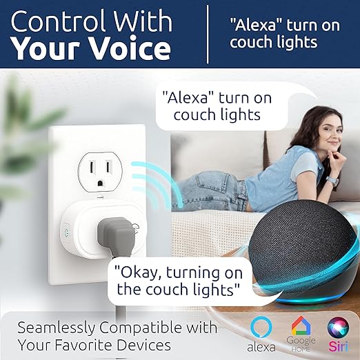 eKyro Smart Plug | Compatible with Alexa, Google Home Assistant, iPhone, Siri, Android, Power Tracking 15A 1800W, No Hub or Subscription Required, Apple Intelligence, Gemini (Non-Monitoring, 4)