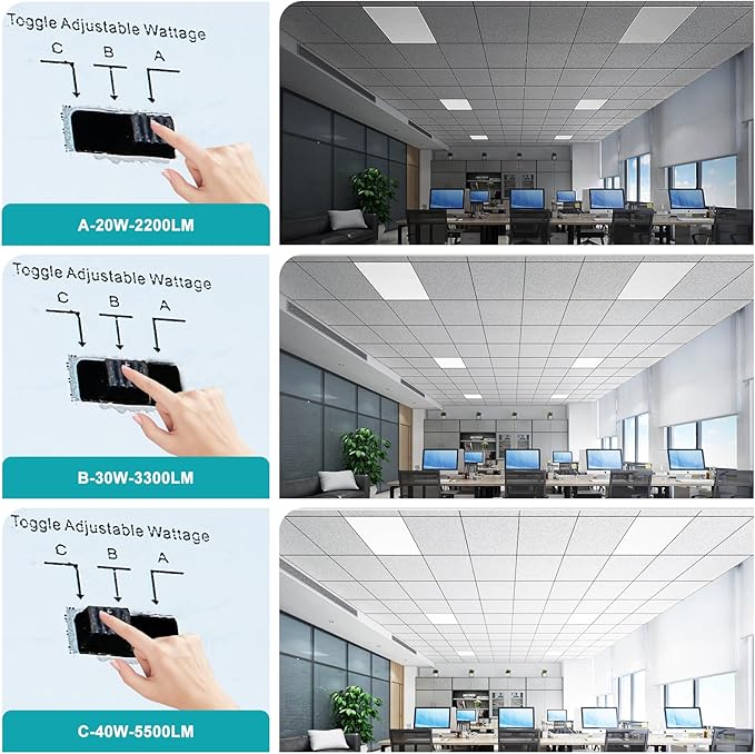 VocgoUU 8 Pack 2x2 LED Flat Panel Light - 2x2 LED Flat Panel Light 5000K 4000K 3000K Selectable & 0-10v Dimmable, 20W 30W 40W 2x2 LED Drop Ceiling Light Troffer Lay in, 100-277Vac, ETL Listed