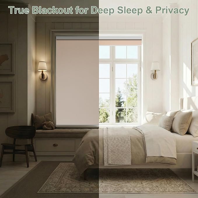ZSHINE Motorized Blackout Window Blinds Customize Width (23-95 Inches) Remote Control Wireless and Rechargeable Roller Shades Blinds for Windows, Home, Office, Hotel, Club, Restaurant(82010T)