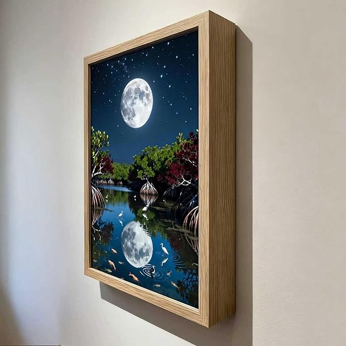 URVIP LED Glowing Photo Frame, 3D Starry-Sky Moon Animal Wall Art, 9x12 Inches Dimmable Light Up Light Painting for Bedroom, Unique Aesthetic Decor, Great Birthday Gift for Women Men