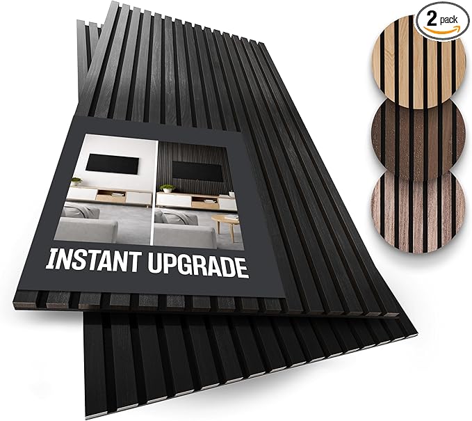 2-Pack Wood Panels for Wall - Acoustic Wood Slat Wall Panels, Soundproof Wooden Paneling for Interior Decor