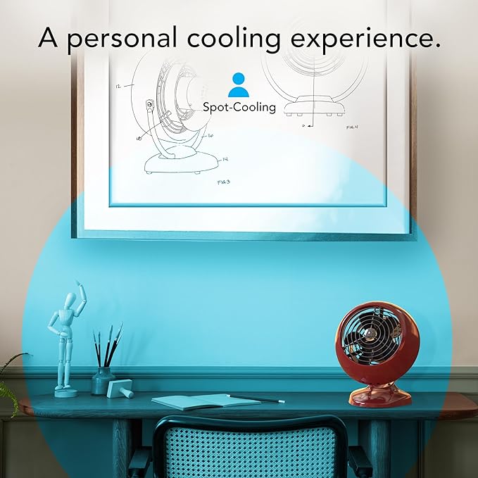 Vornado VFAN™ Mini Fan, Classic Vintage Fan, Retro Metal Air Circulator, For Desk & Bedside, 2 Speeds, Adjustable Tilt, Personal Cooling with Targeted Airflow, Quiet, Claret