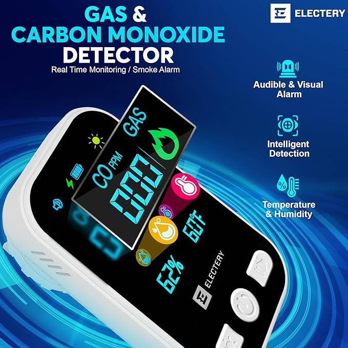 Carbon Monoxide Detector Plug in, 4-in-1 Gas and Carbon Monoxide Detectors with Digital Display, Natural Gas Leak Detector for Home RV Kitchen, Dual Alarm 85dB, Temperature Humidity Sensor (2 Pack)