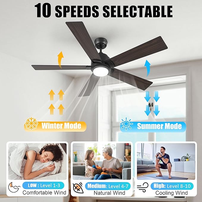 SMAAIR Smart WiFi LED Ceiling Fan, 52inch Plywood Outdoor Smart Ceiling Fan with Remote, App Control with Timer and Schedule, Compatible with Alexa/Google Assistant/Siri Shortcuts (Black/Walnut)