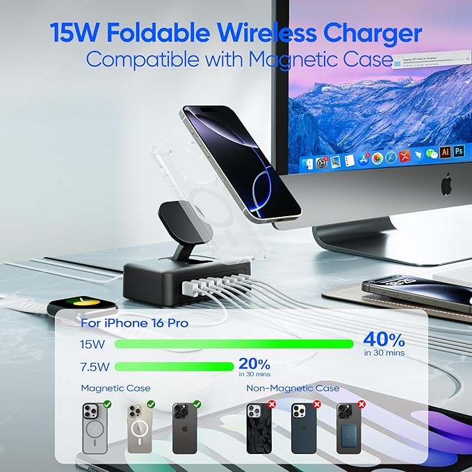 11-in-1 Charging Station USB-C Power Strip, 200W USB C Charger Block, 2AC Outlets 8USB Ports(4USB-C) Surge Protector, 5FT Flat Plug Extension Cord, PD65W Desktop Fast Charging for Home Office, Black