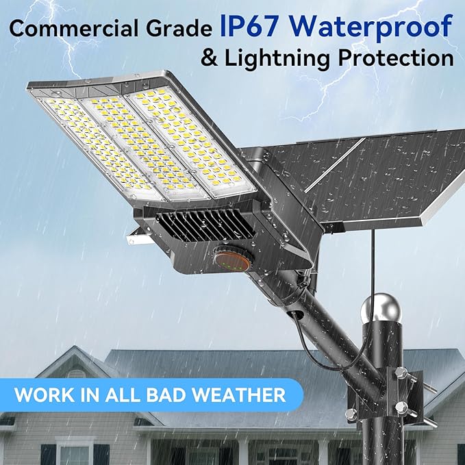 Deepn Solar Street Light 12000W Aluminum Commercial Grade Solar Parking Lot Lights with Motion Sensor & Dusk to Dawn IP67 Waterproof Heavy Duty Security Flood Lights for Street, Yard, SZ4000, 2Pack