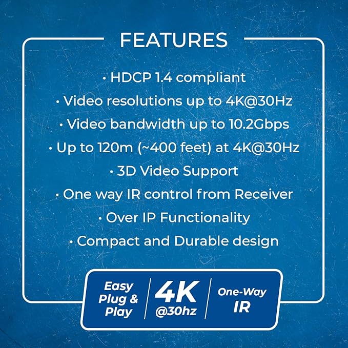 OREI 4K HDMI Extender Over IP CAT6-4K@30Hz One to Many Upto 400 Feet, Loop Out - Send to Multiple Location Over 1G Switch (HDS-EXM400-K)