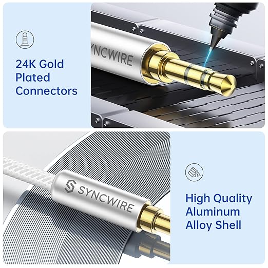SYNCWIRE 3.5mm Aux Cable Nylon Braided Auxiliary Audio Cable Male to Male Headphone Audio Cord (10ft/3m, Hi-Fi Sound) Aux Cord for Car, Headphone, Home Stereos, Speaker, iPhones, iPods, iPad, Echo