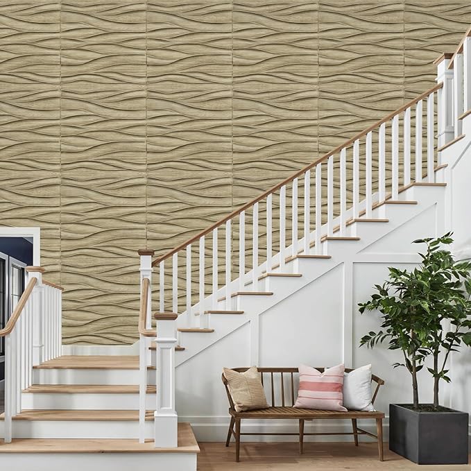 STICKGOO 3D Wall Panels for Interior Wall Decor, Wood 3D Textured Wall Decor Panels, Natural Oak Wave Design Accent Wall Panels for Living Room, Office