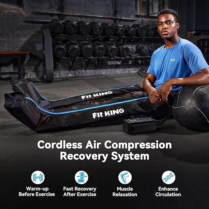 FIT KING Cordless Recovery System, Professional Air Compression Massager, Reduces Muscle Pain and Improves Circulation, Warm-up and Fast Recovery for Athletes, Customized Zone Massage Optional (Large)