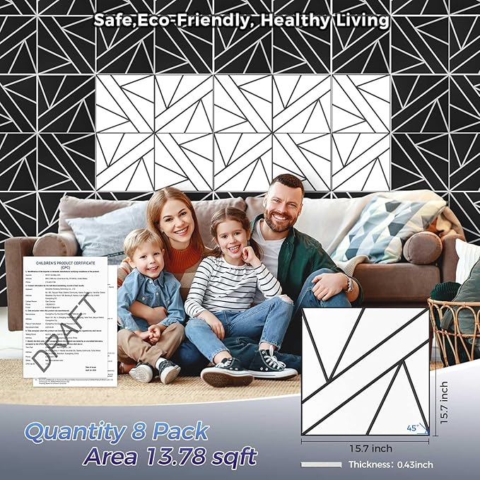 8 Pack 2-Layer Large Soundproof Wall Panels, 15.7 x 15.7 x 0.43 in Sound Proof Foam Panels for Walls, 1.2lb/ft* High Density, 3D Acoustic Panels,Artistic Noise Dampening Panels White&Black