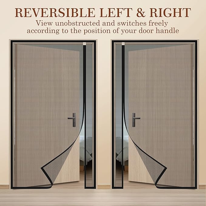 Yotache Reversible Left Right Side Opening Magnetic Screen Door Fits Door Size 30 x 80, Narrow Durable Polyester Mesh Curtain, Actual Screen Size 32" x 81" Black
