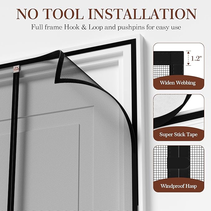 Yotache Screen Doors with Magnets Fits Door Size 34 x 84, Screen Size 36" x 85" Heavy Duty Screen Door Enjoy Fresh Air Black