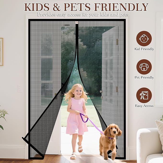 Yotache Magnetic Screen Door Fits Door Size 58 x 96, Screen Size 60" x 97" Strengthened Fiberglass Net Curtain for Patio Sliding French Doors Black