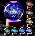 Conalisk 3D Solar System Crystal Ball Lamp,3.15 Inch K9 Crystal Ball Night Light with Wooden Base,16 Colors Changing with Remote Control,3D Planet Laser Engraving Holographic Light (Solar System)