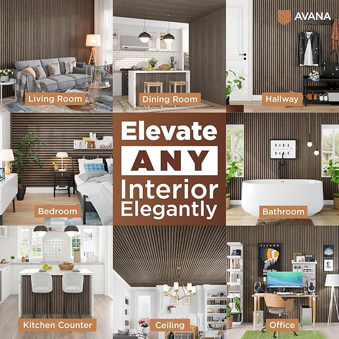 Avana Acoustic Wood Wall Panels – 94.4 x 12.6 Inch Natural Walnut Acoustic Panels 4 PCs – Wall Panels For Interior Wall Decor For Homes, Offices, Studios – Pleasing Decorative Wood Panels For Wall