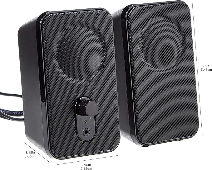 Amazon Basics Computer Speakers for Desktop or Laptop PC, AC-Powered (US Version), Black
