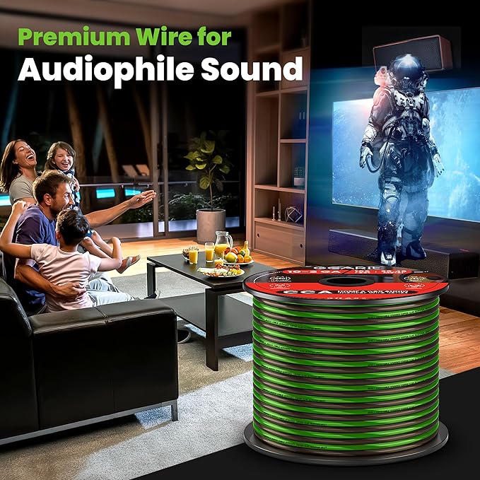 GEARit Pro Series 16AWG Speaker Wire, 16 Gauge Speaker Wire Cable (100 Feet / 30 Meters) Great Use for Home Theater Speakers and Car Speakers, Transparent Black/Green