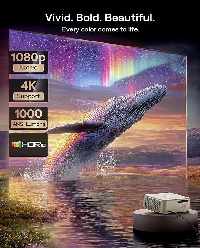 Aurzen EAZZE D1 MAX Upgraded Google TV Smart Projector 4K Supported, 1000 ANSI Lumens, MEMC Tech, Fully Automatics, 20W Dolby Audio, Home Theater Movie Projector with WiFi and Bluetooth, Off-white