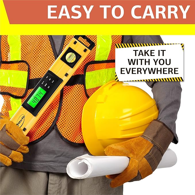 Shefio Digital Level - 18 Inch Magnetic, IP54 Dustproof and Waterproof - Protractor - Includes Batteries and Carrying Case