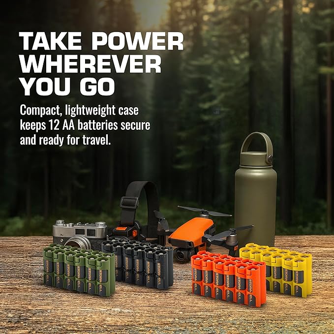 AA Battery Storage Caddy by Storacell, Military Green, Holds 12 Batteries (Not included)