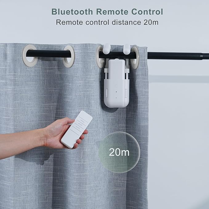 Takkicept Automatic Curtain Opener Electric: Smart Remote Control Closer｜Long-Lasting Battery/Type-C｜No Drill for 8-40mm Roman Rods/T-Tracks & U-Rails｜Quiet Motor Robot for Bedroom/living room