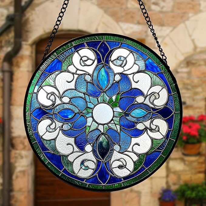 DASTOLL Stained Glass Window Hanging, Boho Style Sun Catchers Diamond Glass Panel Hangings Tiffany Suncatcher Decor for Birthday for Women, Men, Wife, Aunt, and Mom 7.8 in