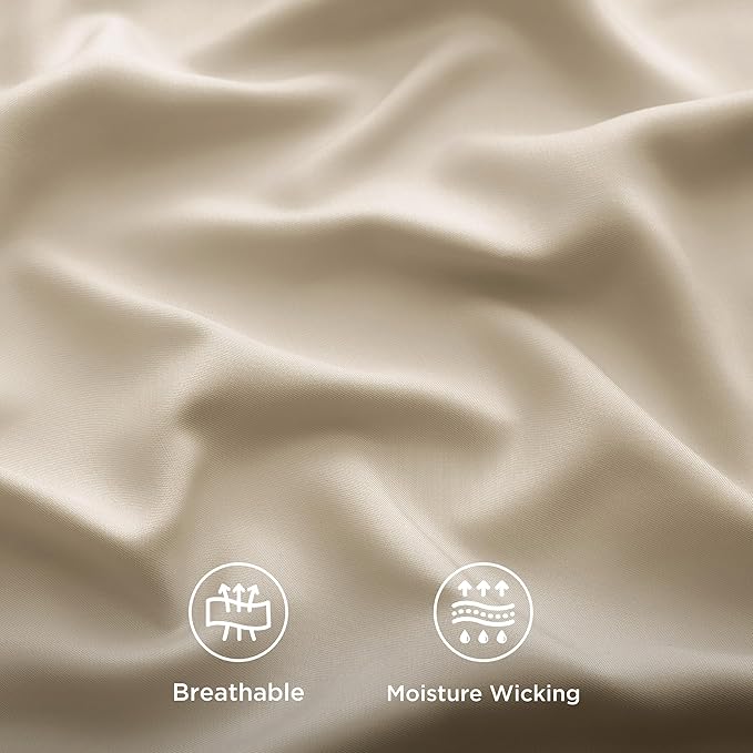 Bedsure Full Size Bed Sheets, Cooling Sheets, Rayon Derived from Bamboo, Breathable & Soft, Deep Pocket Up to 16 Inches, Hotel Luxury Silky Bedding for Hot Sleepers, Beige