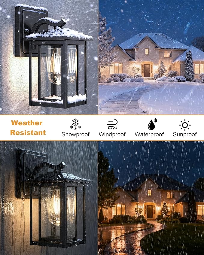 LTBLIGHT 2-Pack Dusk to Dawn Outdoor Light Fixtures, Modern Black Sensor Porch Light Fixtures, Waterproof Exterior Lighting for House, Yard, Entryway, Garage, 120V