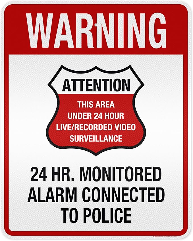 Warning 24 HR. Monitored Alarm Connected To Police Sign, 24x30 Inches, 3M EGP Reflective, Rust Free .080 Aluminum, Fade Resistant, Made in USA by My Sign Center