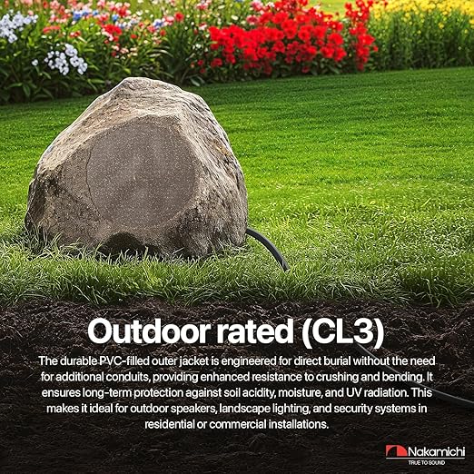 Nakamichi 10/2 (250-Foot) in-Wall & Direct Burial (UL CL2 CL3 Rated) Oxygen-Free Copper (OFC) 2-Conductor Speaker Cable Wire, Outdoor In-Ground, in-Ceiling, Riser, Black (10AWG / 250ft / 76.21m)
