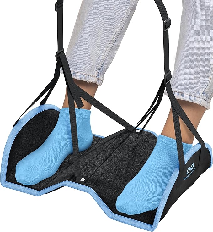 Everlasting Comfort Airplane Foot Hammock - Memory Foam Foot Rest for Plane Travel - Portable Foot Rest for Air Travel, Desk & Car - Airplane Essentials Foot Hammock for Plane Travel