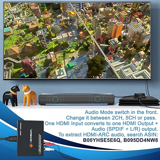 J-Tech Digital Premium Quality 1080P HDMI To HDMI + Audio (SPDIF + RCA Stereo) Audio Extractor Converter (JTDAT5CH)