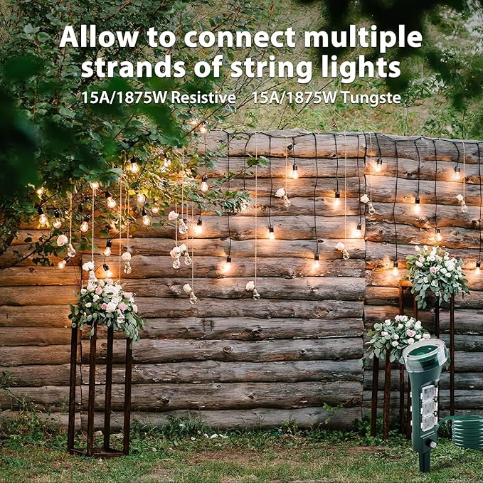 BN-LINK Outdoor 6ft Extension Cord Power Stake with 6 Outlets, Outside Power Strip with Overload Protection & Weatherproof Covers, Waterproof Yard Stake Outlets Use for Camping, Sprinkler, Party