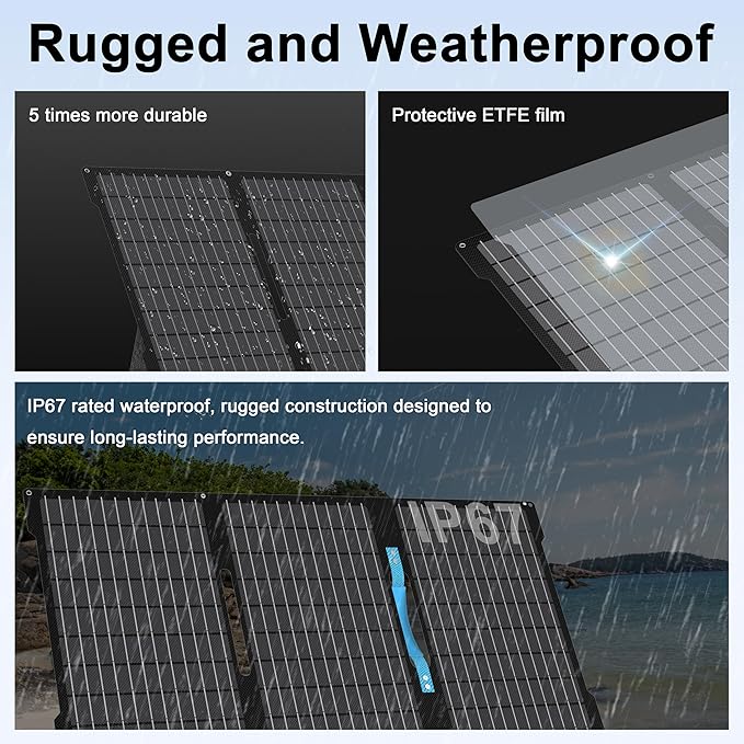 E-POWO 45W Portable Solar Panels Chargers with USB-C, USB-A and DC Outputs Foldable IP67 Waterproof Solar Panel for Camping,Power Emergency for Small Power Station,Phones, Power Banks
