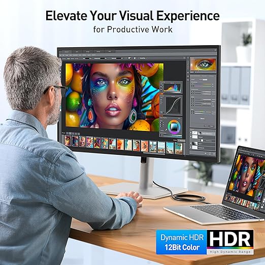 Cable Matters Unidirectional USB C to HDMI 2.1 Cable - 3ft, Support 4K@240Hz and 8K@60Hz, HDR - Thunderbolt 4, Thunderbolt 5, USB 4 Compatible with MacBook Pro, XPS, ThinkPad - Max 4K@60Hz on macOS
