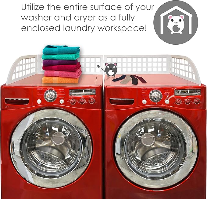 Haus Maus The Original Laundry Guard - Stop Laundry From Falling Behind Washer/Dryer - Invented by a US Mom - Made in NorthAmerica - Magnetic - Fits Most Front Loading Machines - Top of Fridge - White