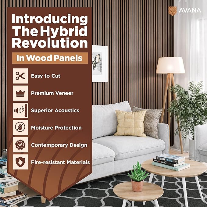 Avana Acoustic Wood Wall Panels – 94.4 X 12.6 Inch Walnut Acoustic Panels 4 PCs – Wall Panels For Interior Wall Decor For Homes, Offices, Studios – Sturdy And Durable Wood Panels For Wall