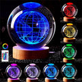 Conalisk 3D Earth Crystal Ball Lamp,3.15 inch K9 Crystal Ball Night Light with Wooden Base,Lifelike 3D LED Night Light,16 Colors Changing Light,Dimmable Remote Control,Desk lamp (D)