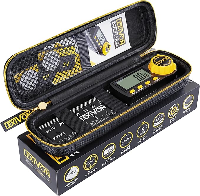 LEXIVON Aluminum Digital Angle Finder Gauge, 5-inch/130mm Multi-Purpose Protractor, Includes XL Display and Rugged Zippered Pouch (LX-DAF5)