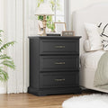 Nightstand with 3 Large Drawers,24" Wide End Table with Metal Handles,Rustic Farmhouse Wood Small Dresser,Bedside Table,Modern Chest of Drawers for Bedroom,Living Room,Black