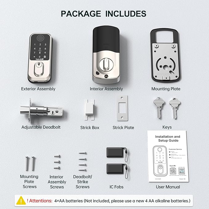 Hornbill WiFi Smart Lock Deadbolt, Keyless Entry Front Door Lock, Fingerprint Electronic Deadbolt Compatible with Alexa, Touchscreen Keypad Code Unlock for Home Office Hotel