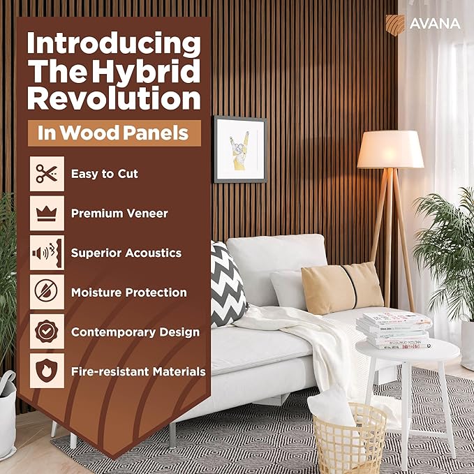 Avana Acoustic Wood Wall Panels – 47.2 x 12.6 Inch Rustic Walnut Acoustic Panels 2 PCs – Wall Panels For Interior Wall Decor For Homes, Offices, Studios – Sturdy And Durable Wood Panels For Wall