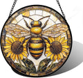 DASTOLL Stained Glass Window Hanging - Bee Sunflower Yellow Suncatcher Ready to Hang Window Doors Home Decoration and Christmas, Mother's Day Birthday Gifts for Women, Men, and Mom 7.8x7.8 in