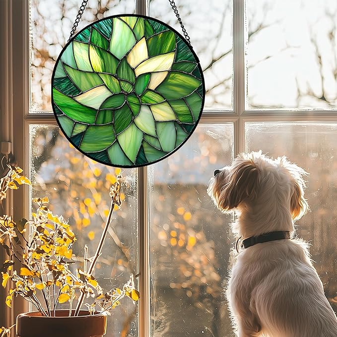 CRISGIF Stained Glass Window Hanging - Ireland Green Suncatcher for Doors Garden Patio Sun Catchers Decor Mother's St. Patrick's Day Birthday for Women Men Mom Nana Friend15 in