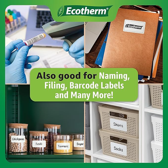 2.25" x .75" Thermal Labels | 6 Rolls | 19890 Labels | fits Zebra, Munbyn, Rollo, Godex, Arkscan, iDPRT, Offnova Thermal Label Printers and More | Blank White Adhesive Stickers by Ecotherm