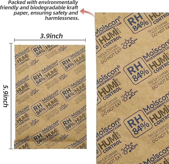 Wisesorb 84% Two-Way Humidity Control Packs for Storing 1 lb – Size 60 – 25 Pack – Seasoning Packets Moisture Control Packets Individually Wrapped, Humidifier Packs for Season Wood Humidifier Boxes
