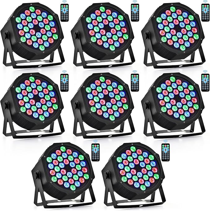 CO-Z Stage Lights 36 RGB LED Par Lights with Remote Control DJ Uplighting for Event Wedding Christmas Halloween Party Club Music Stage Lighting, 8 Pack